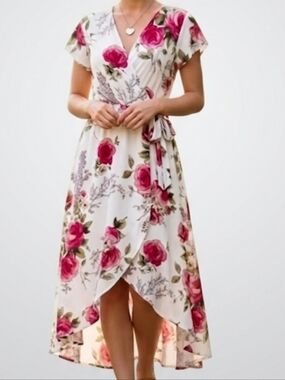 Beautiful Dream of Me Floral Waterfall Maxi Midi Dress Size XL